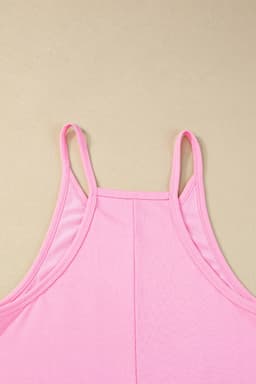 image-Pink Sleeveless V Neck Jersey Romper with Pockets