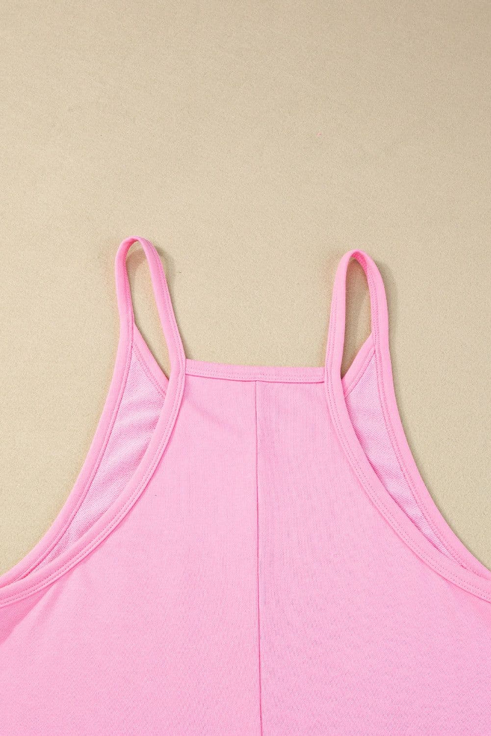 image-Pink Sleeveless V Neck Jersey Romper with Pockets