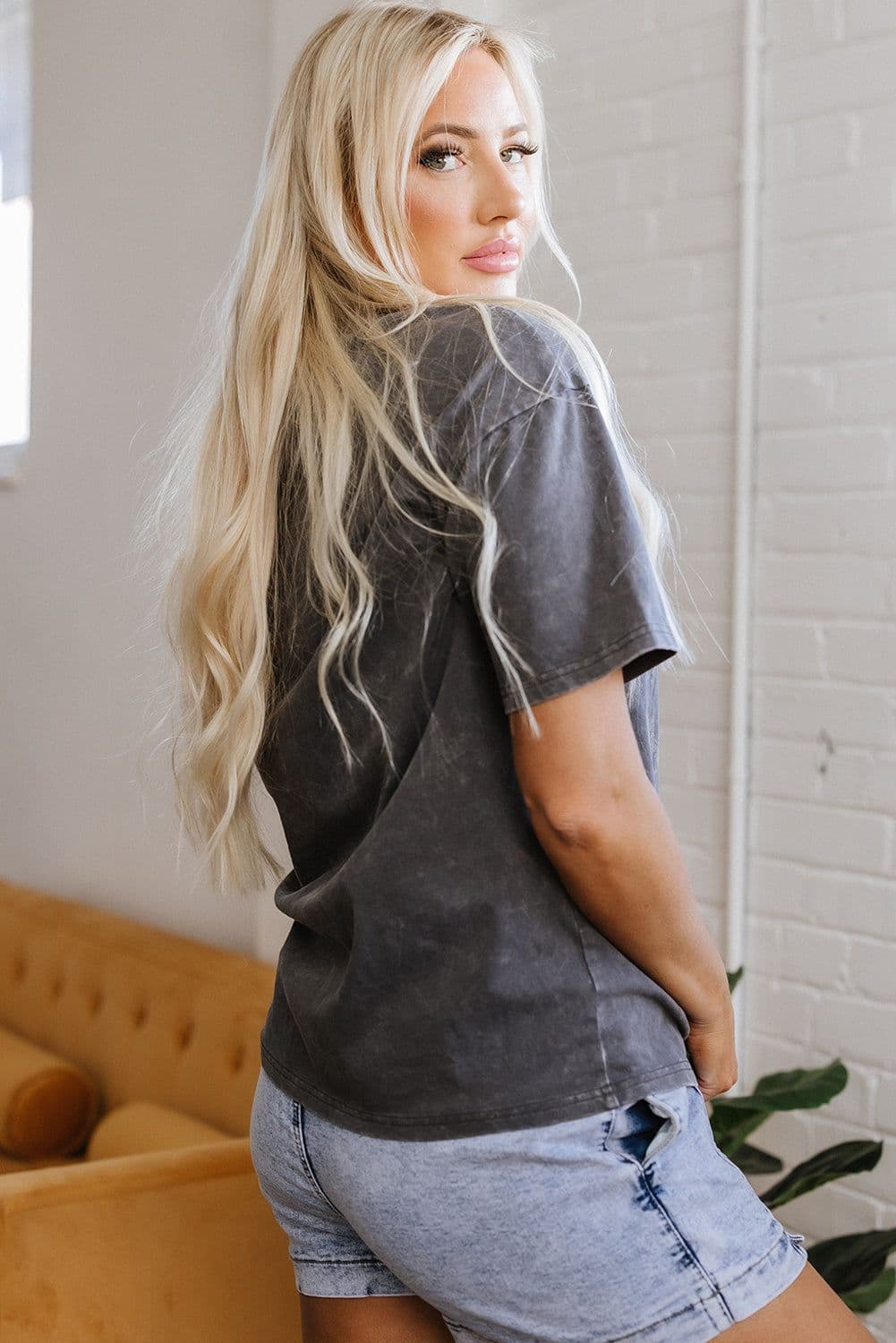 image-Dark Grey Kindness Butterflies Graphic Mineral Wash Tee
