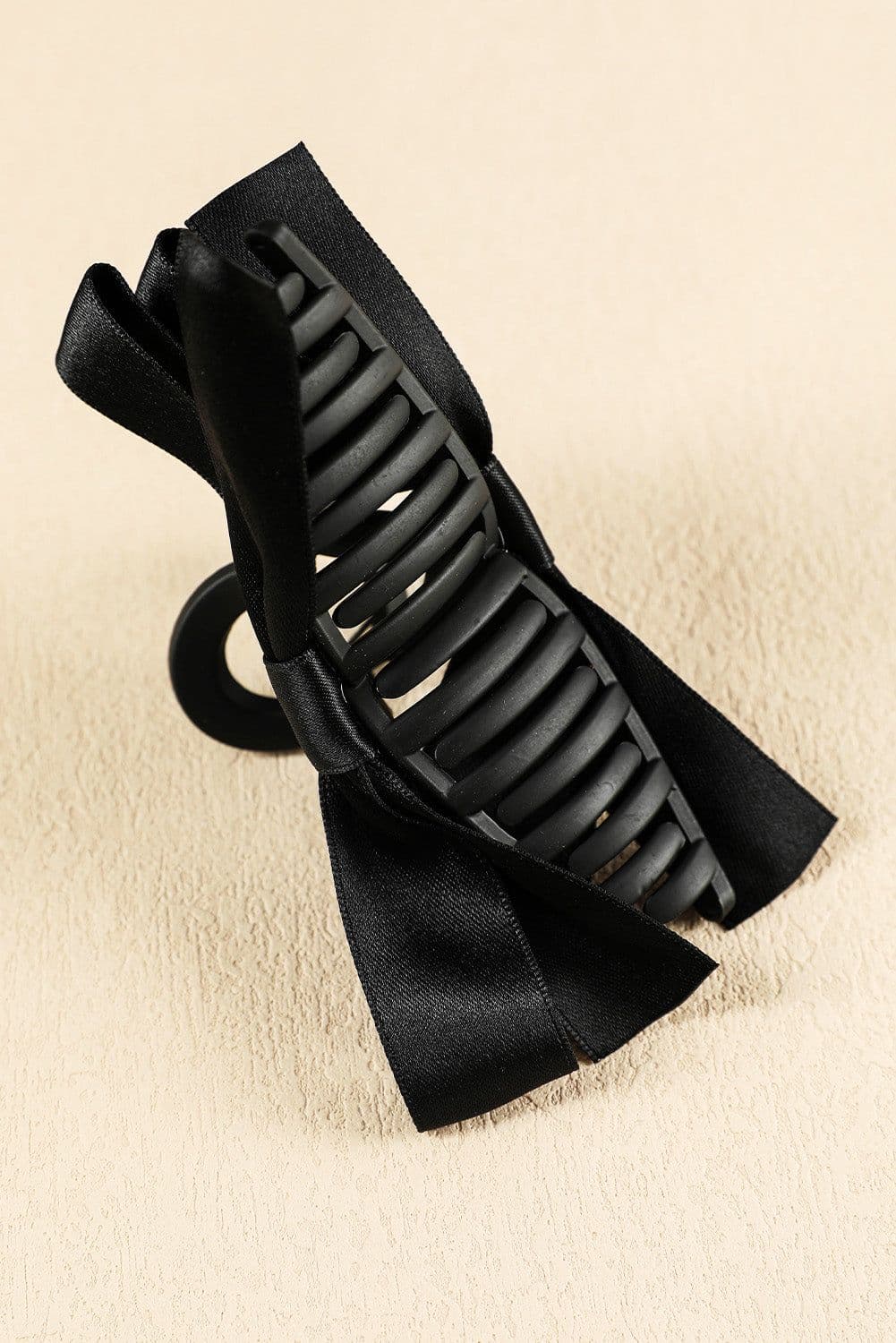 image-Black Large Bow Hair Claw Clip - Durable Plastic Decor