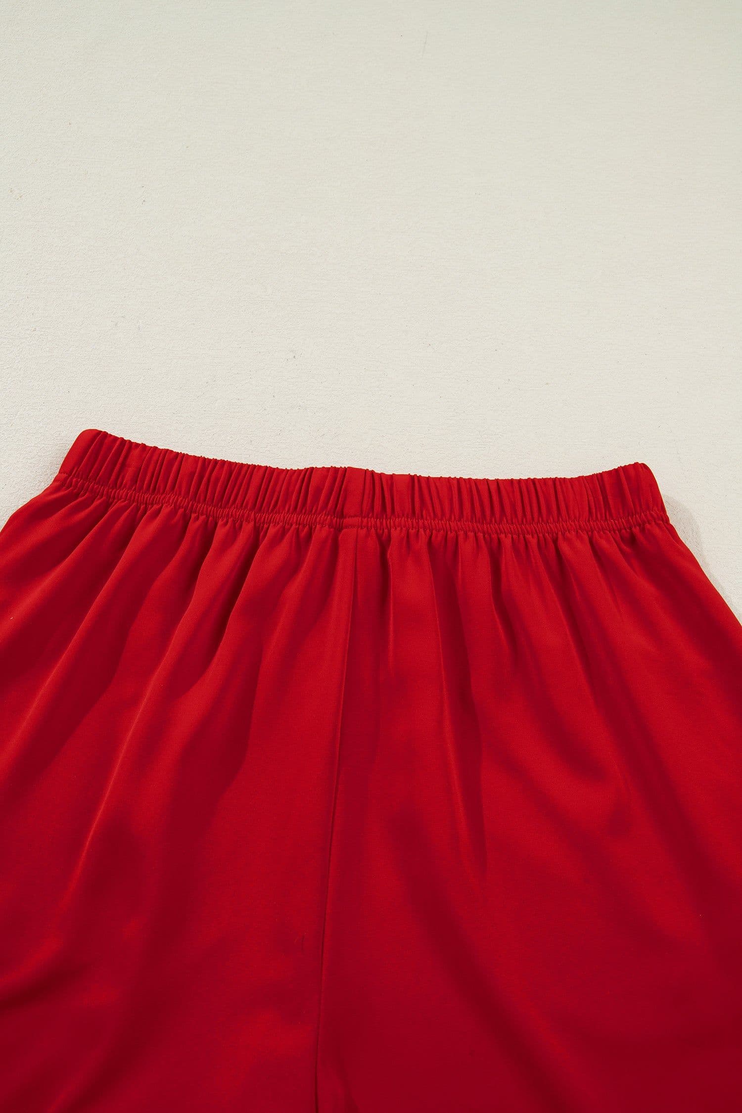image-Fiery Red Contrast Trim Ribbon Bow Short Silky 2pcs Pajama Set