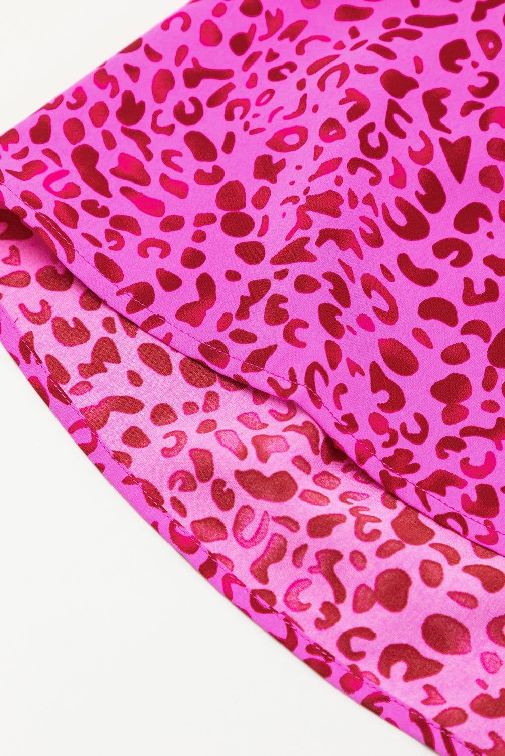 image-Leopard Print Ruffled Tiered Maxi Dress - Rose Red - Elegant Flutter Sleeves