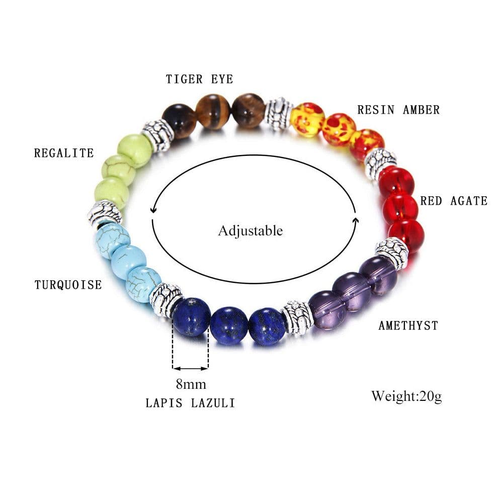 image-Natural Stone Colorful Chakra Energy Yoga Bracelet