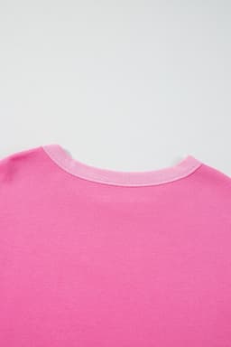 image-Pink High Low Patchwork Long Sleeve Top & Shorts Set - Size Guide Included