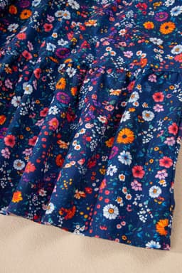 image-Blue Wild Daisy Floral Split Neck Short Puff Sleeve Mini Dress