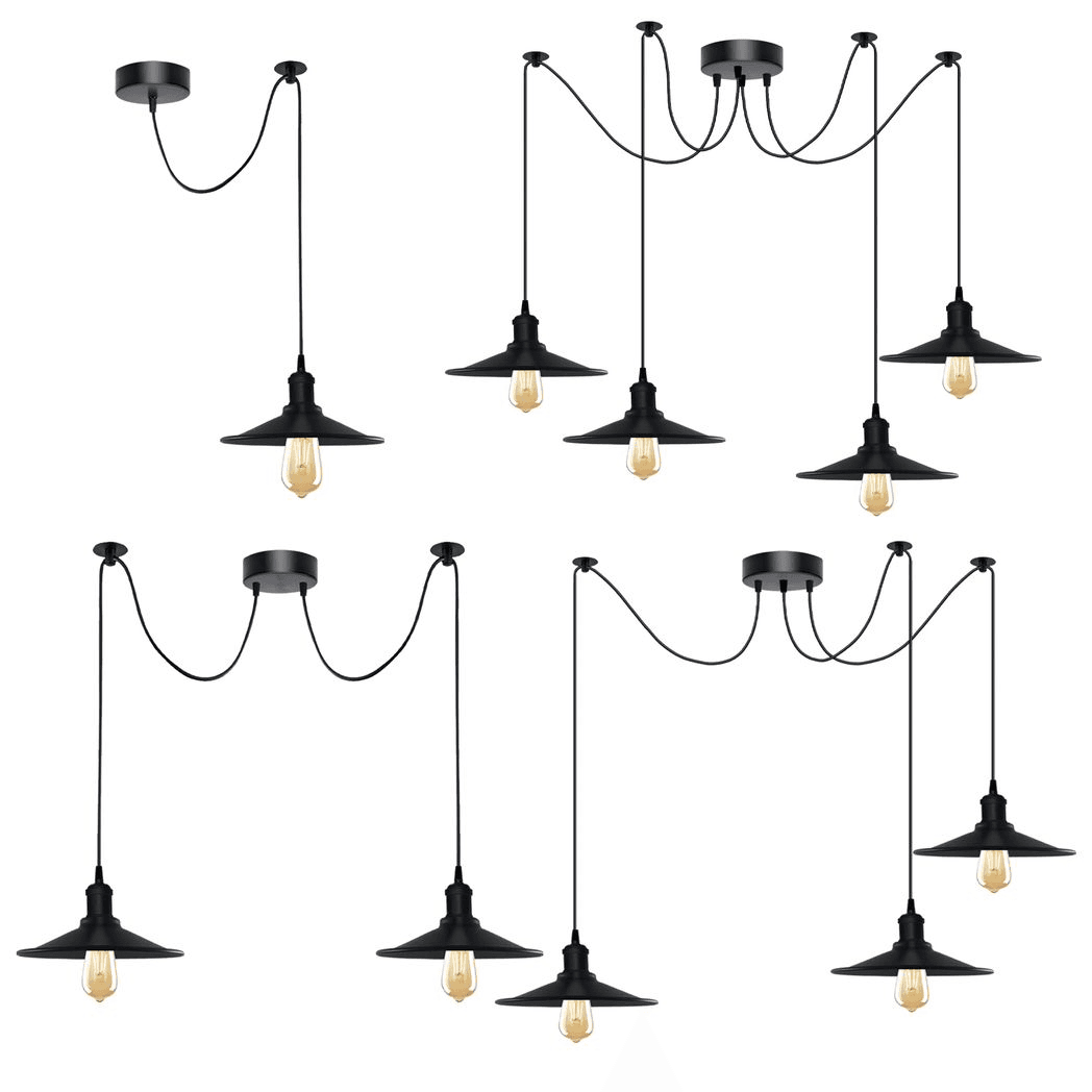 image-Black Vintage 3 Head Cone shaped shade Ceiling Pendant Light Fitting with Adjustable Cord Hanging Light Fixture