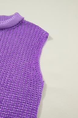 image-Bright Green Solid Color Knit High Neck Short Sleeve Sweater