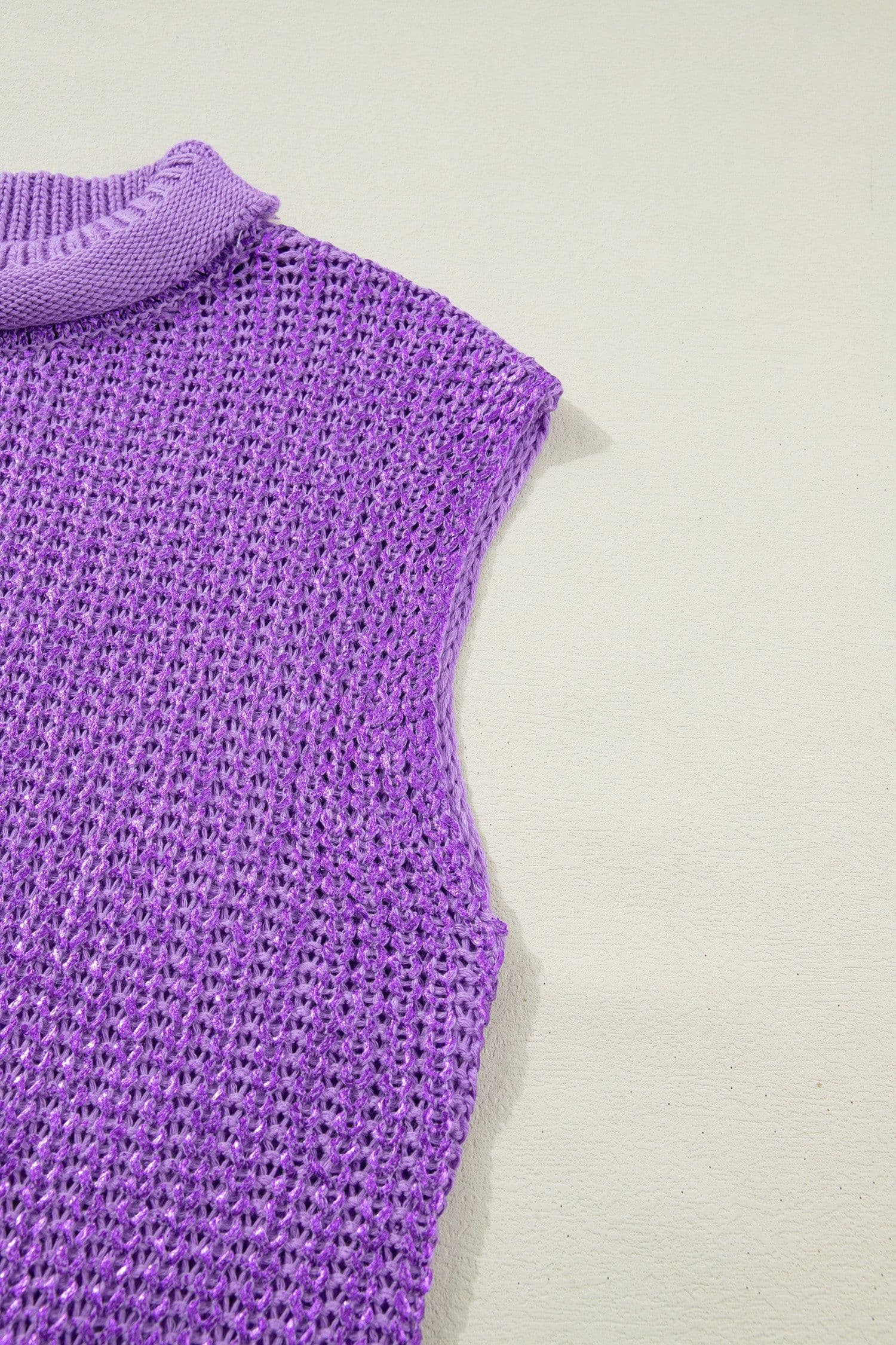 image-Bright Green High Neck Knit Sweater - Short Sleeve