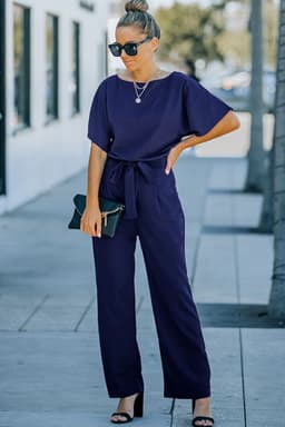 image-Black Belted Wide Leg Jumpsuit