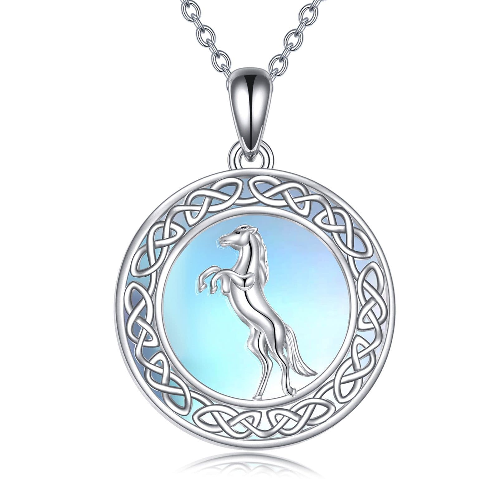 image-Sterling Silver Moonstone Horse Necklace Irish Celtic Jewelry
