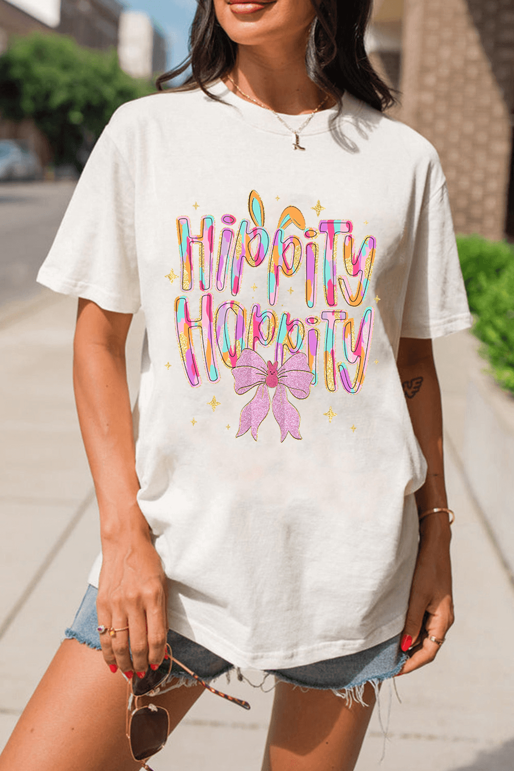 image-White Hippity Hoppity Graphic Loose Tee