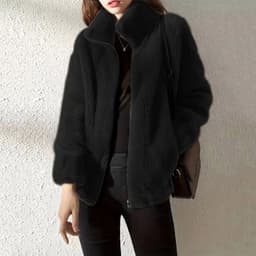 image-Double Faced Fleece Warm High Neck Sweater Women Cardigan