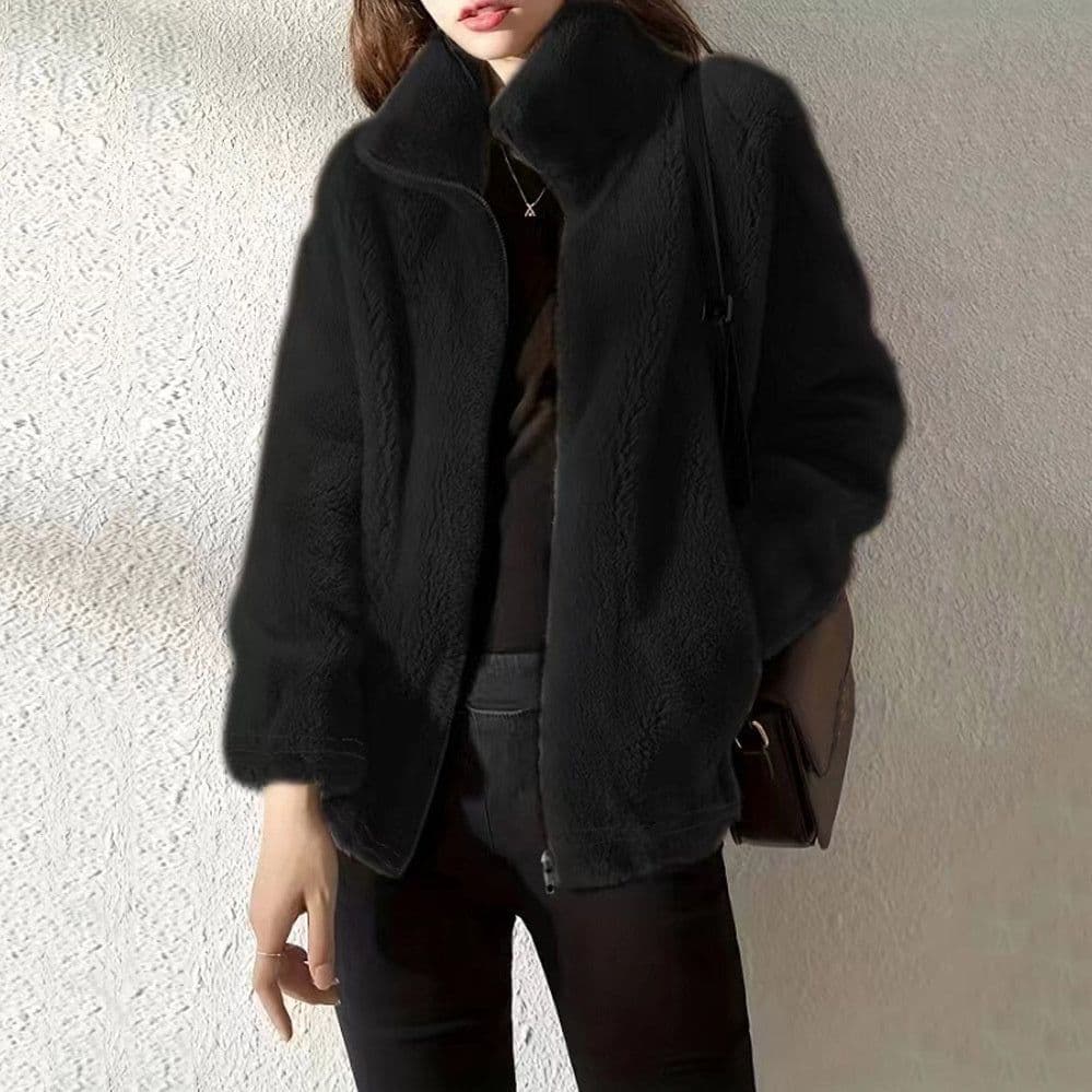 image-Double Faced Fleece Warm High Neck Sweater Women Cardigan