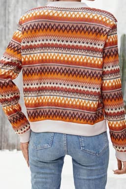 image-Boho Striped Zip Up Long Sleeve Jacket - Orange
