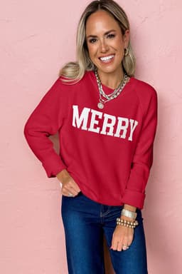 image-Racing Red MERRY Letter Christmas Raglan Sweater