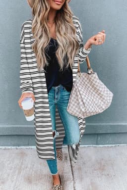image-Black Stripe Open Front Duster Cardigan