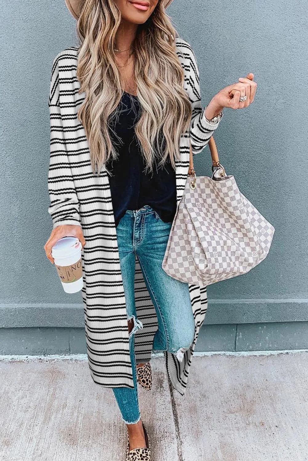 image-Black Stripe Open Front Duster Cardigan