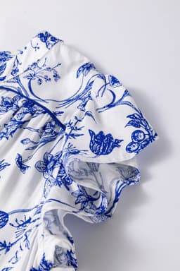 image-Blue Ruffled Short Sleeve Tiered Floral Midi Dress