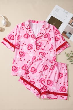image-Pink Heart Cake Pajama Set - 2pc Ruffle Trim