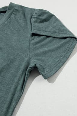 image-Mist Green Fashion T Shirt - Petal Sleeve V Neck