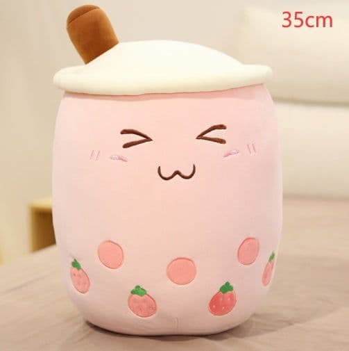 image-Cute Fruit Drink Plush Stuffed Soft Strawberry Milk Tea Plush Boba Tea Cup Toy Bubble Tea Pillow Cushion Kids Gift