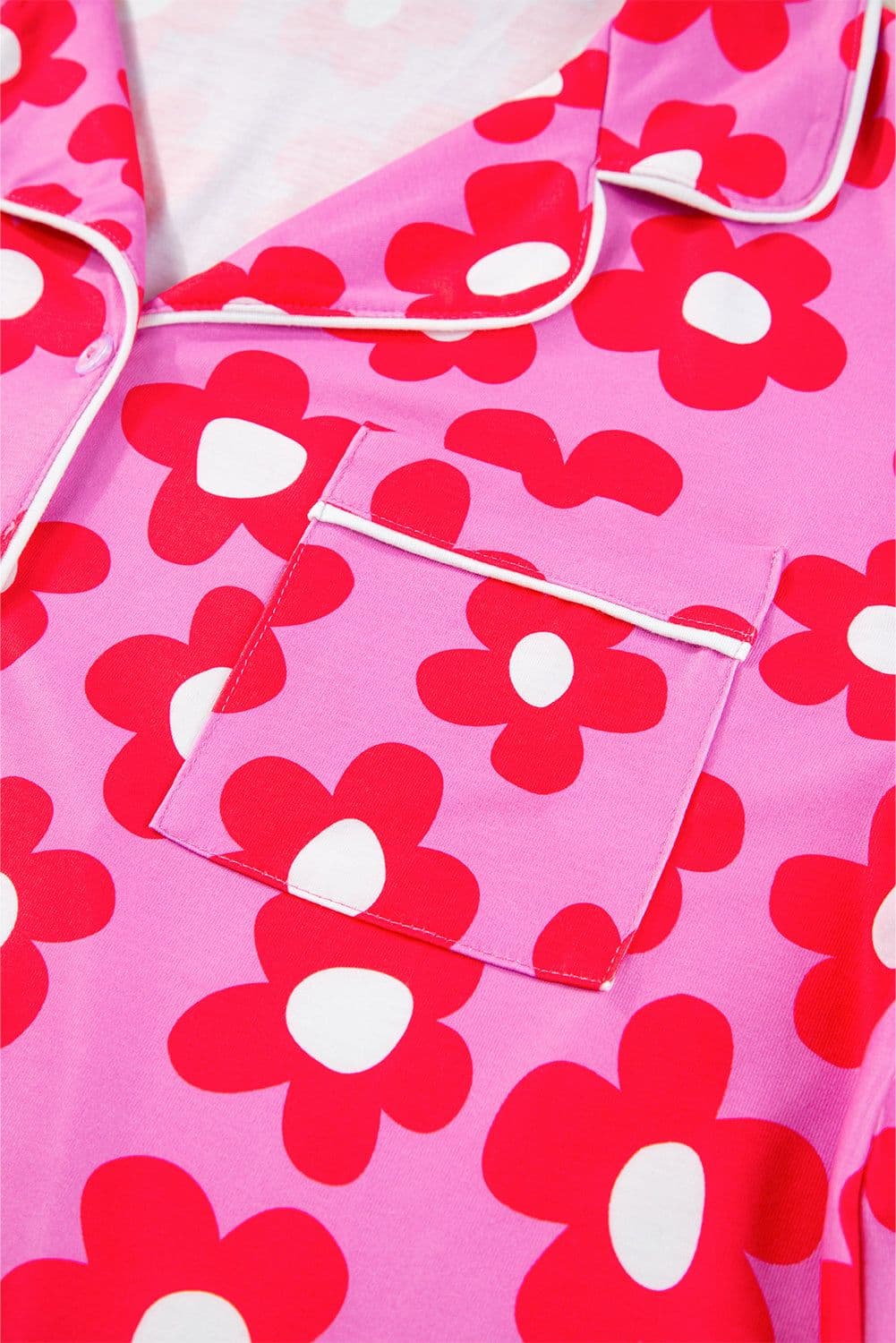 image-Green Flower Print Short Sleeve Pajamas Set