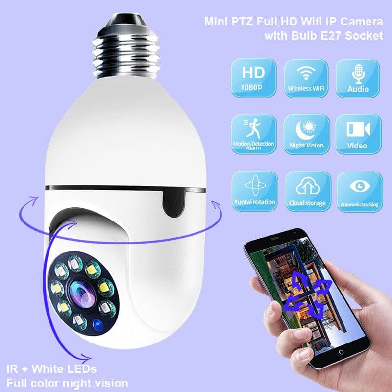 image-WiFi CAMERA 1080P Bulb 4X Zoom Camera E27 Home 5GWiFi Alarm Monitor