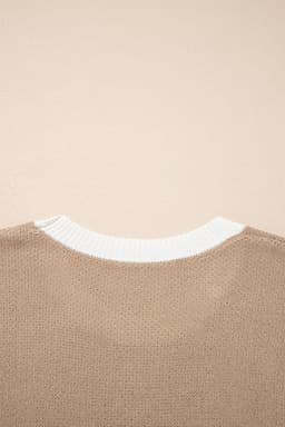 image-Goat Horse Shoe Pattern Contrast Trim Short Sleeve Sweater