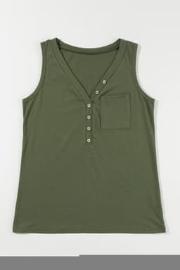 image-Jungle Green V Neck Tank Top - Half Button