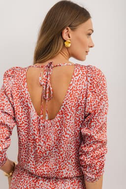 image-Leopard Print Long Sleeve Hollowed Back Mini Dress - Tomato Red