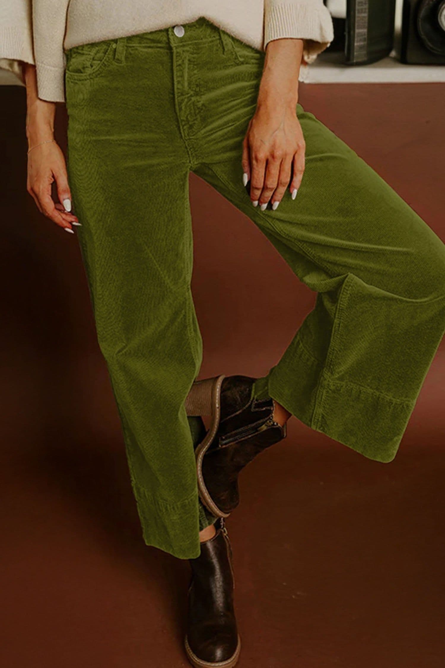 image-Burgundy Corduroy High Waist Wide Leg Pants