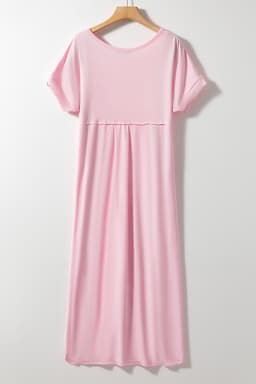 image-Black V Neck Splits Maxi T-shirt Dress, Lightweight, Breathable, S-XL
