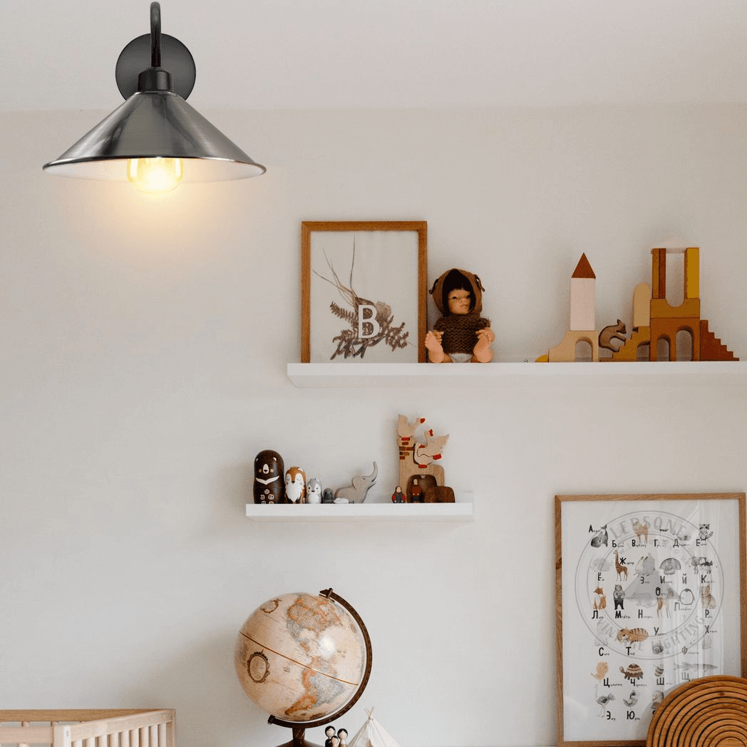 image-Satin Nickel Wall Light Fixture,Black Wall Sconce E27 Base Socket Screw Type Wall Mounted Swan Neck Cone Shape Shade