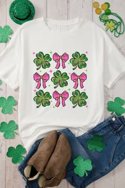 image-White St Patrick Shamrock Bowknot Crewneck Tee