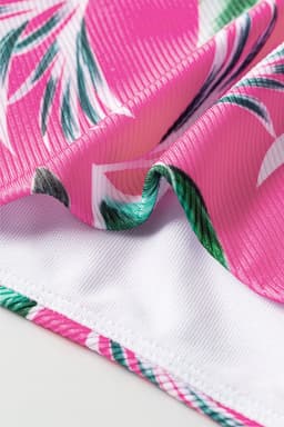 image-Rose Tropical Print Textured Bikini Bottoms