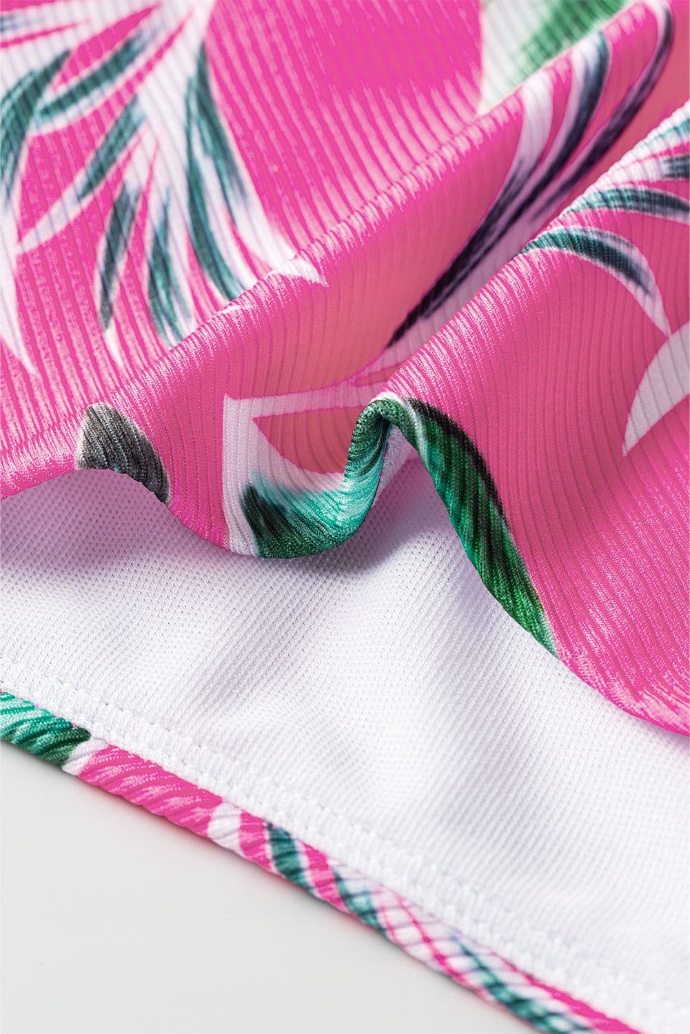 image-Rose Tropical Print Textured Bikini Bottoms