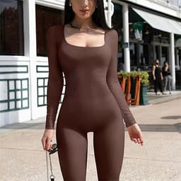 image-Fall Winter Hot-selling Women's Clothing Long Sleeve Jumpsuit Yoga Sexy One-piece Square Collar Sportwear