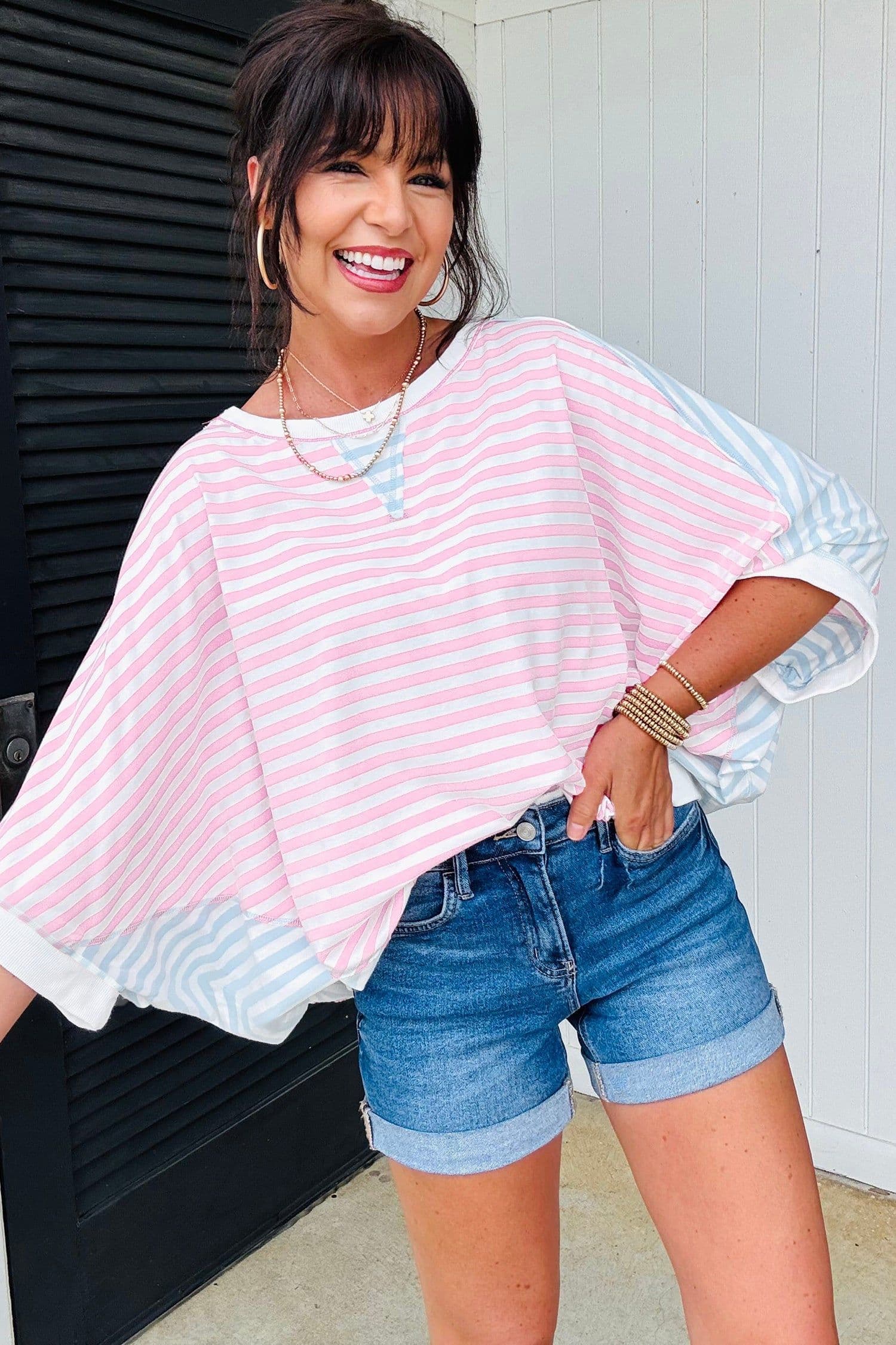 image-Casual Stripe Oversize Dolman Sleeve T Shirt