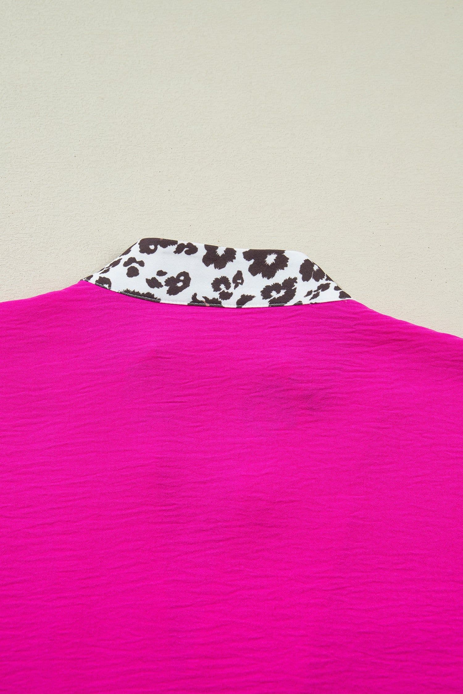 image-Black Dolman Half Sleeve Leopard Patchwork V Neck Blouse