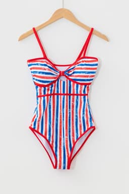 image-Red July 4th Stripes Star Floral Cutout Swimsuit