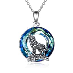 image-Sterling Silver Viking Wolf Earrings Necklace Jewelry with Crystal