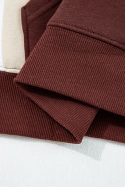 image-Coffee Color Block Patchwork Athleisure Hooded Sweatshirt