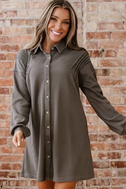 image-Simply Taupe Waffle Knit Tunic Dress