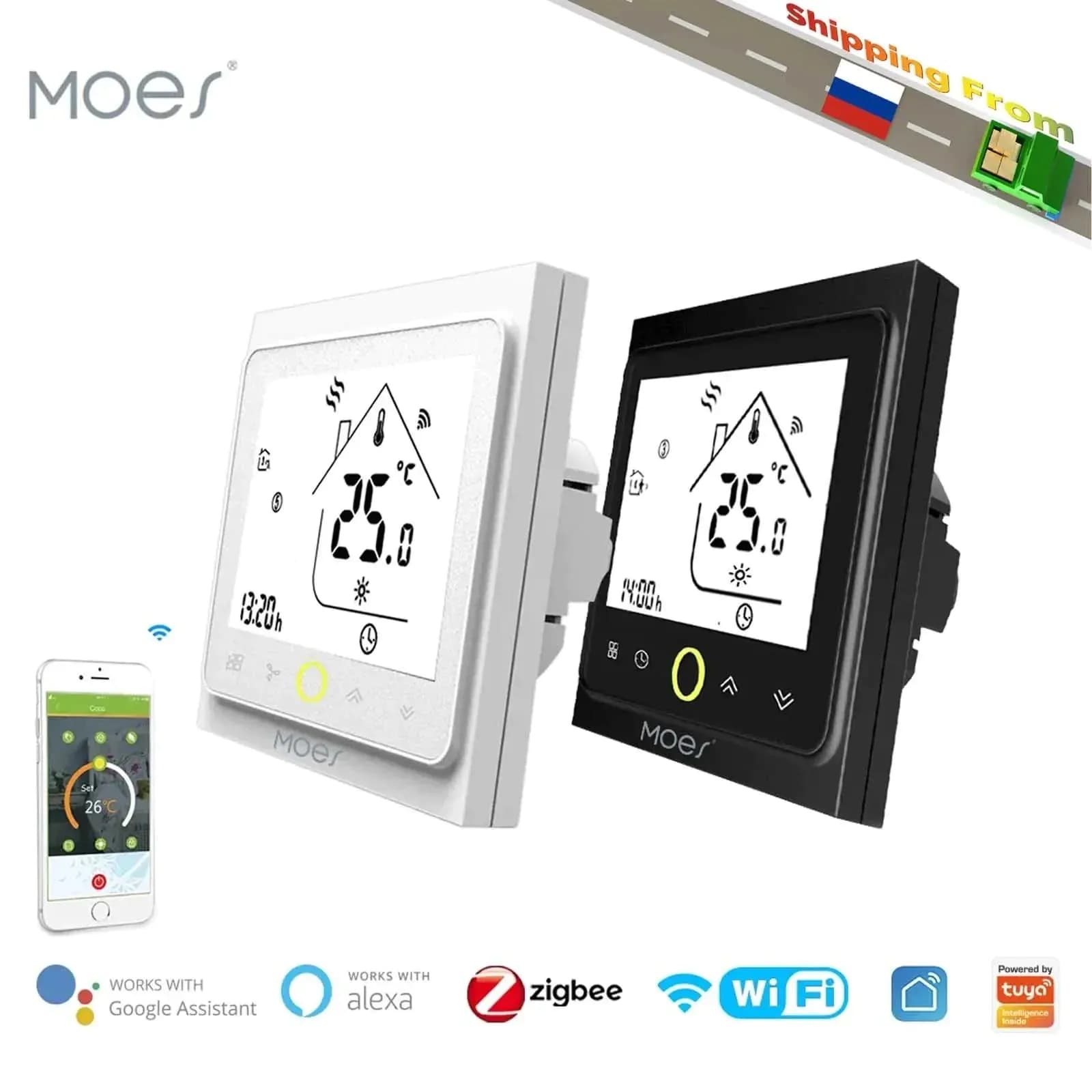 image-MOES WiFi Water/Electric Floor Heating Thermostat Gas Boiler Temperature Controller Smart Alexa tuya Google Voice zigbee Control