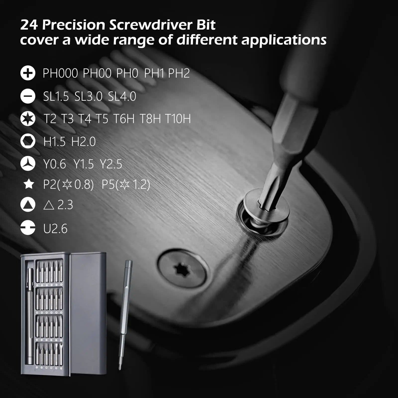 image-Precision Screwdriver Set 25 in 1 Phillips Torx Hexagonal Flat Head Magnetic Screwdriver Head for iPhone PC Watch Camera Glasses