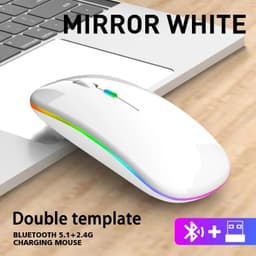 image-Wireless Mouse Bluetooth and 2.4GHz Dual Modes Rechargeable RGB Ergonomic Silent Click for PC iPad Laptop Cell Phone TV