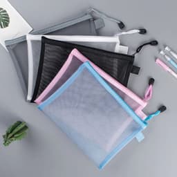 image-Transparent Waterproof Mesh Zipper Pouch Document Bag A4 Size File Folders for School Office Supplies Pencil Case Storage Bags
