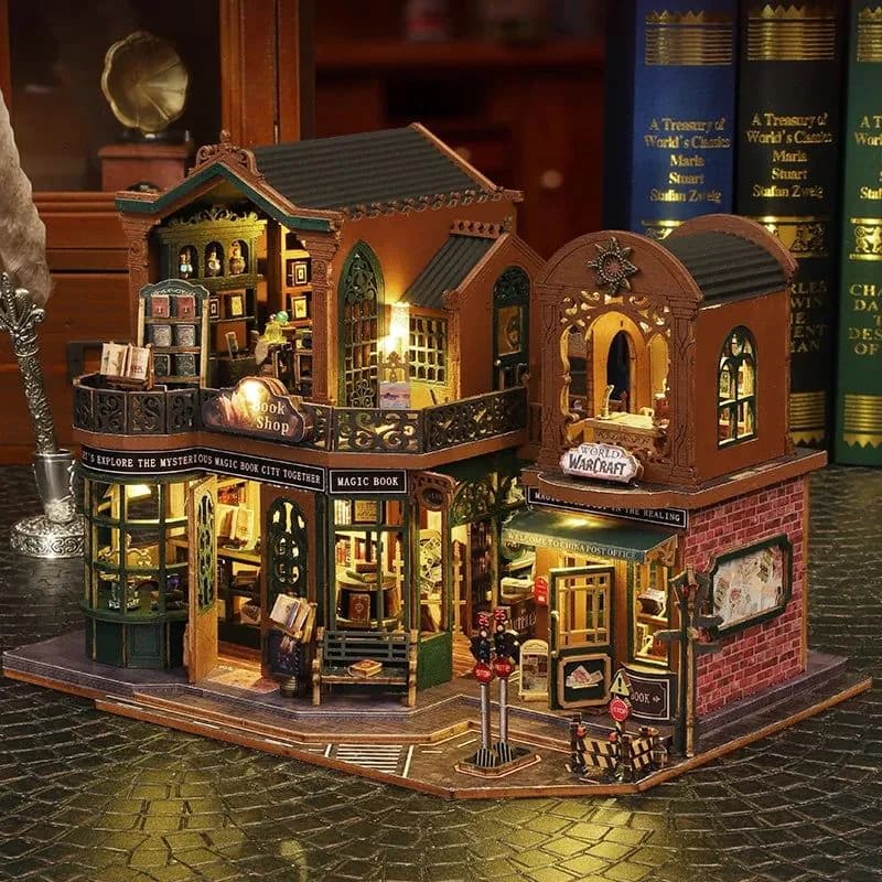 image-2014 DIY Big Doll House Wooden Miniature Furniture Twilight Bookstore Dollhouse Handmade home Model Assembly Toys Birthday Gifts