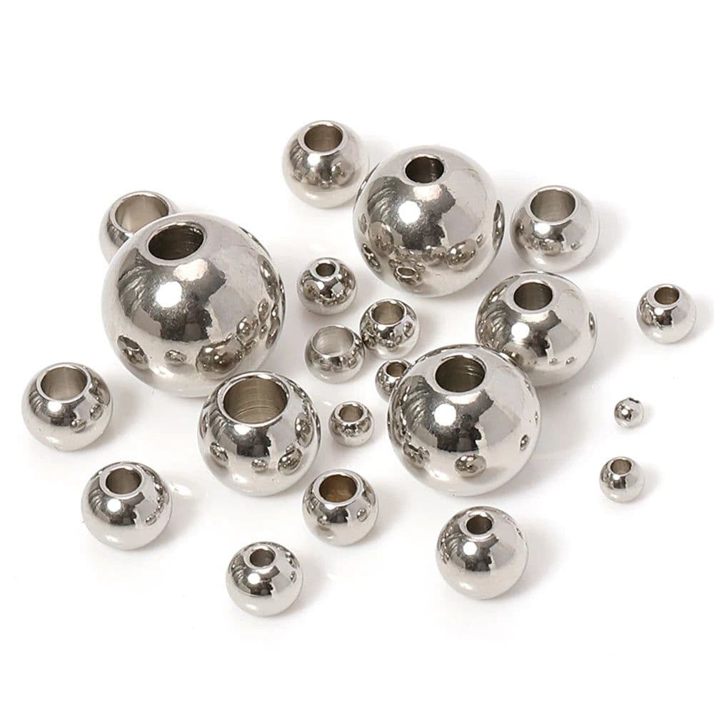 image-100pcs 2 mm-12 mm 316L Stainless Steel Beads European Ball Metal Big Hole Spacer Beads for Jewelry Making Diy Bracelet Necklace