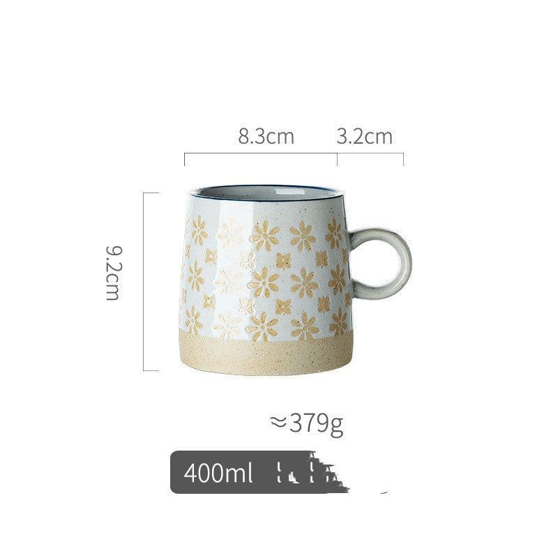 image-Retro Pastoral Water Cup Embossed Stoneware Mug